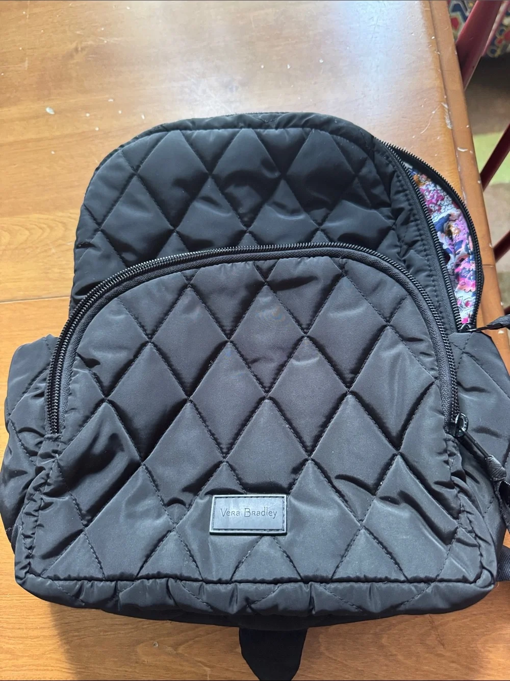 Vera Bradley Quilted Black Diamond-Pattern Backpack